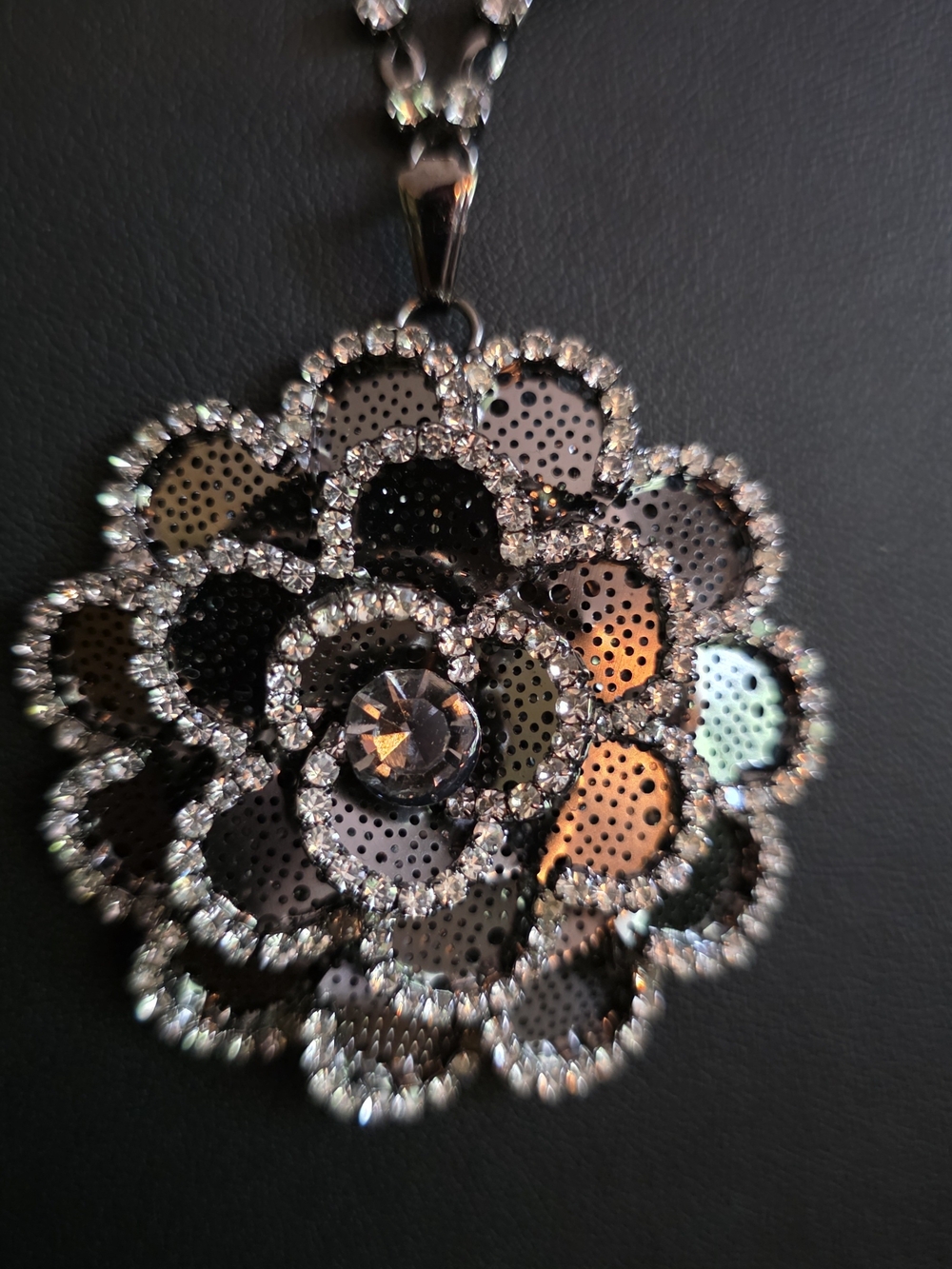Crystal-Accent Black Flower Pendant Necklace